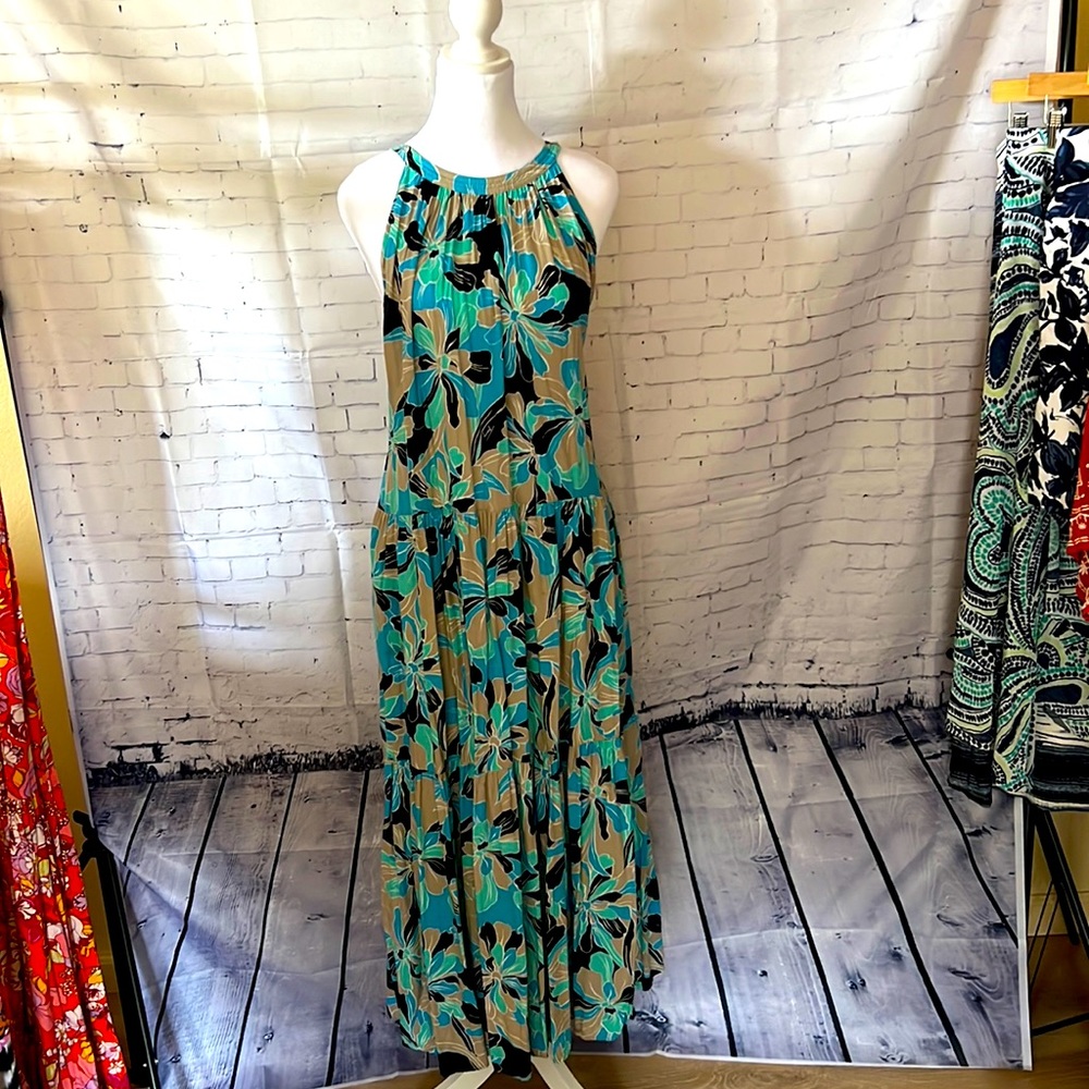 Tommy Hilfiger maxi  XL island print turquoise blue, seafoam green, tan, black